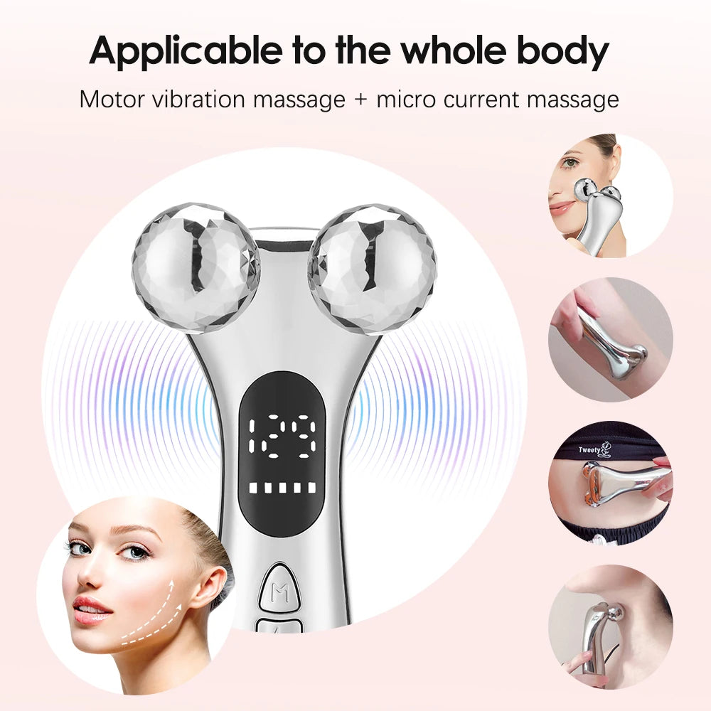 Electric Facial Microcurrent Beauty Device with LED Display for Skin Tightening and Lifting Massage