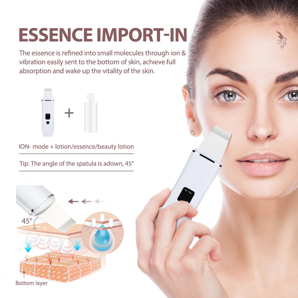 Ultrasonic Skin Scrubber Peeling Blackhead Remover Deep Face Cleaning Ultrasonic Ion Acne Pore Cleaner Facial Shovel Scrubber