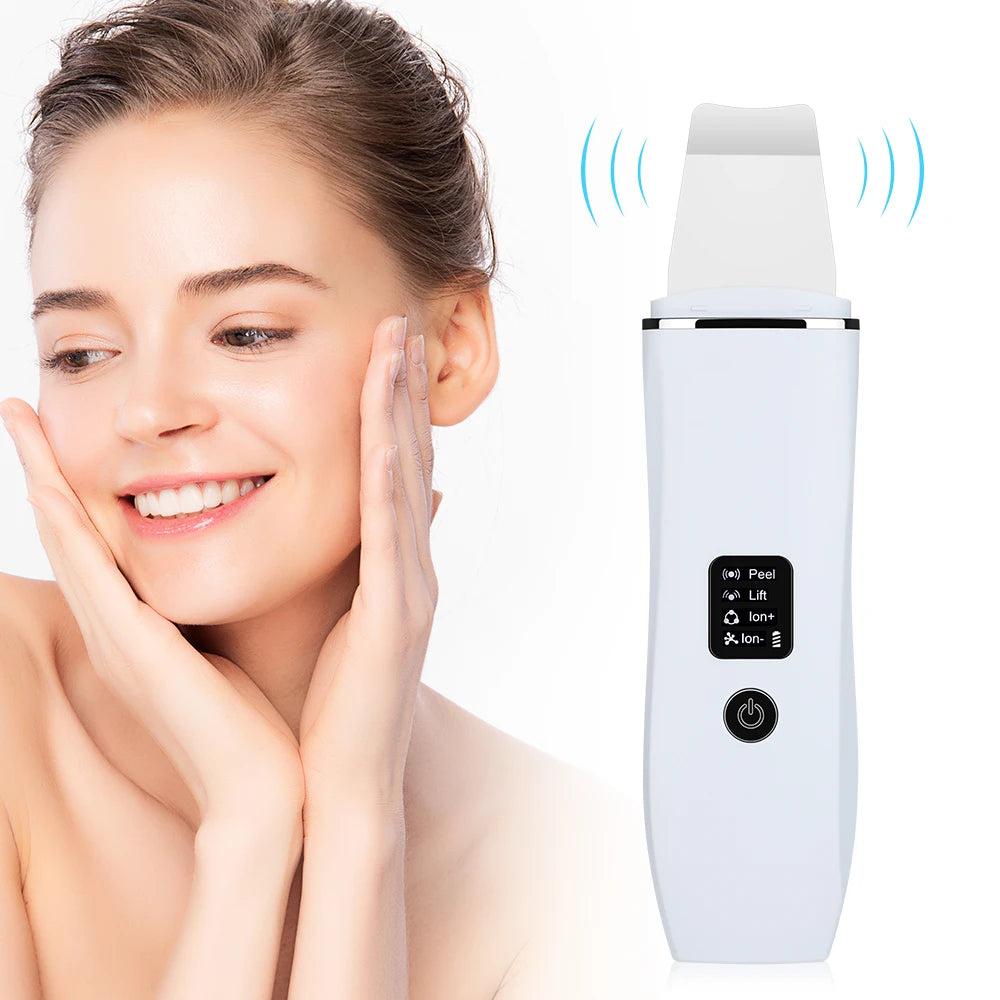 Ultrasonic Skin Scrubber Peeling Blackhead Remover Deep Face Cleaning Ultrasonic Ion Acne Pore Cleaner Facial Shovel Scrubber